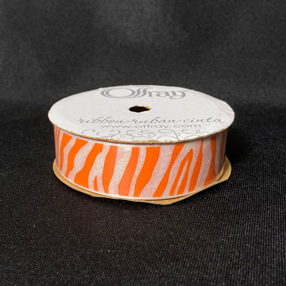 Offray Orange And White Glittery Tiger Print Craft Ribbon 7/8” x 108”